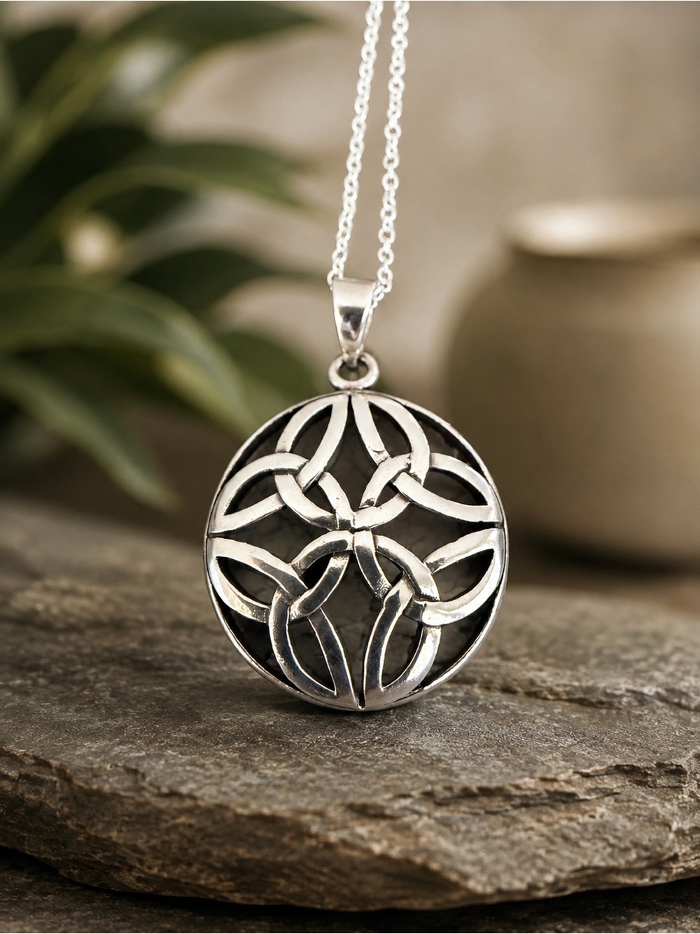 Vintage Sterling Silver Celtic Knot Pendant w/ New Sterling Plate Chain